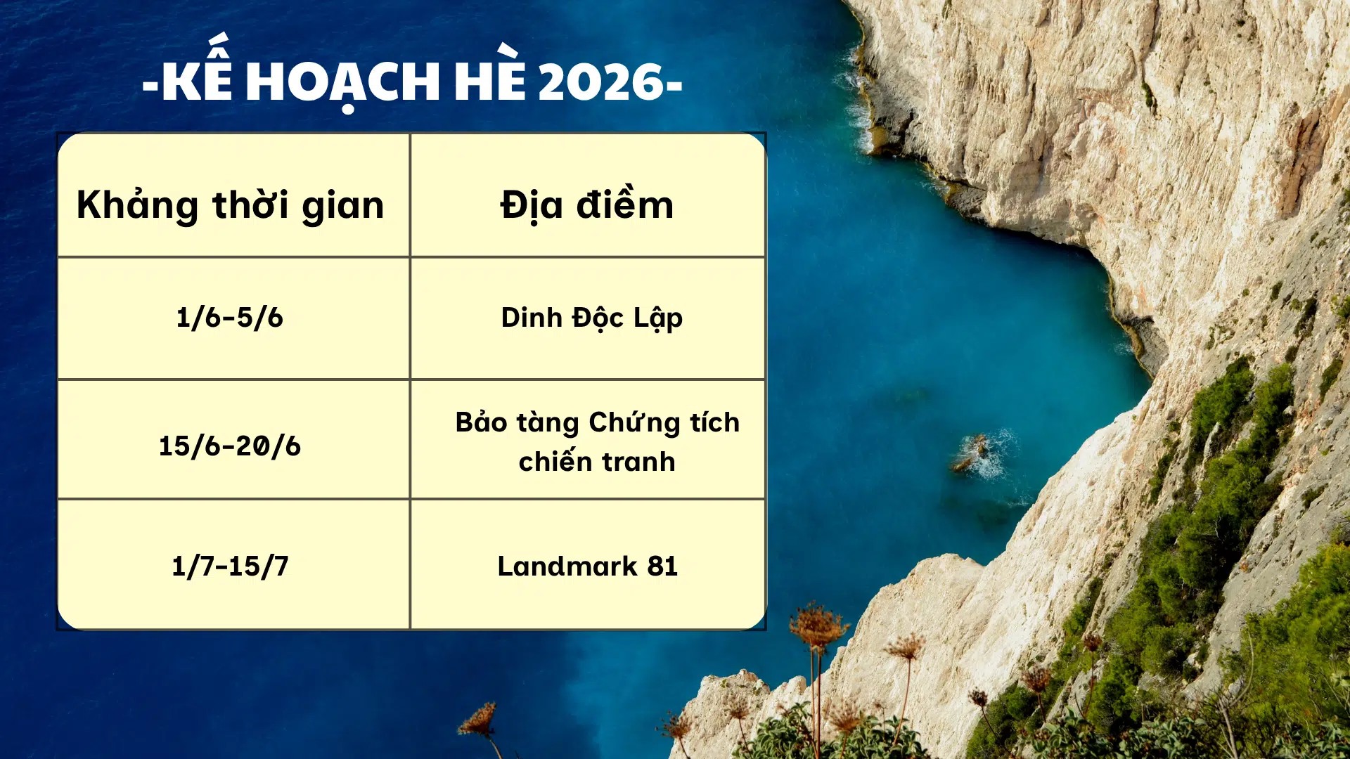 Kế hoạch hè 2026