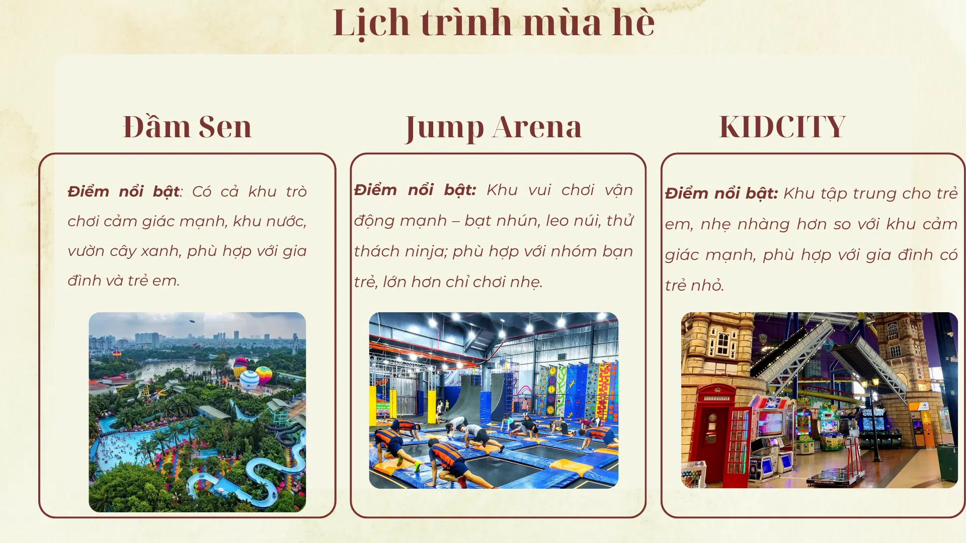 Lịch trình mùa hè