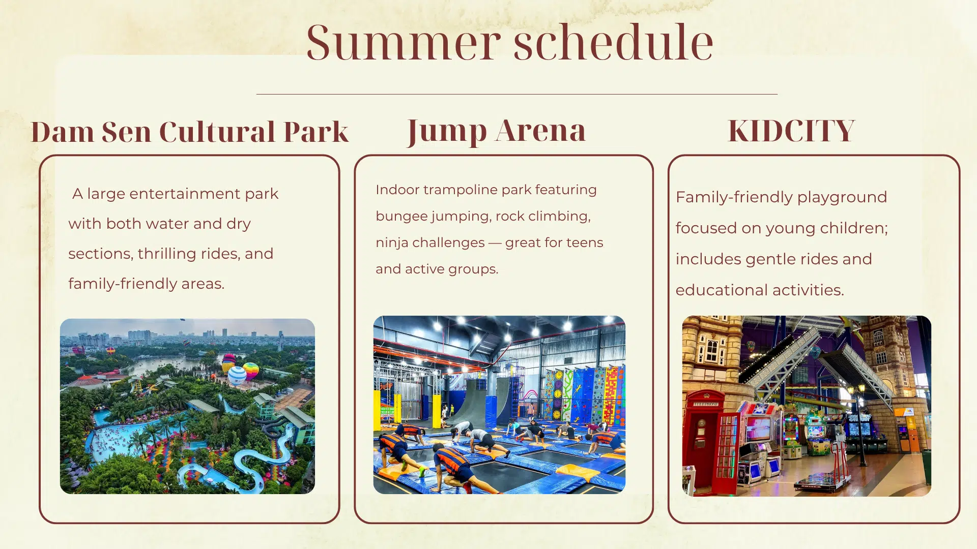 Summer schedule